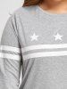 Plus Size Long Sleeve Stripe Stars Graphic  T-shirt -  