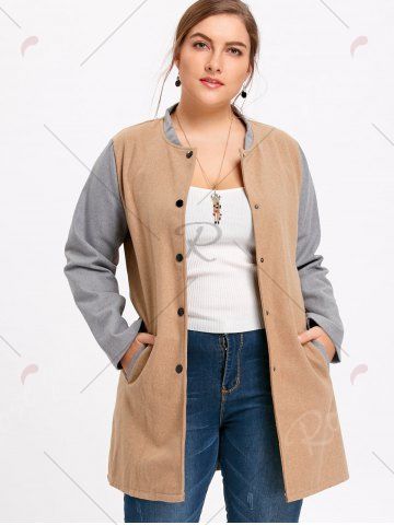 Shop Plus Size Color Block Button Up Coat 