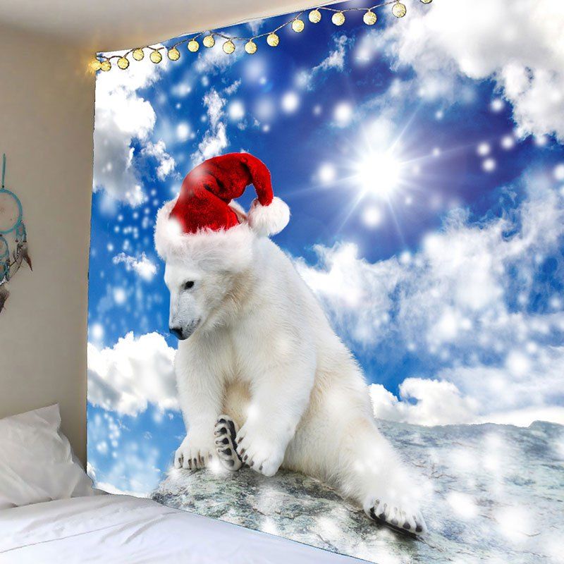 

Waterproof Christmas Polar Bear Printed Wall Tapestry, Blue and white