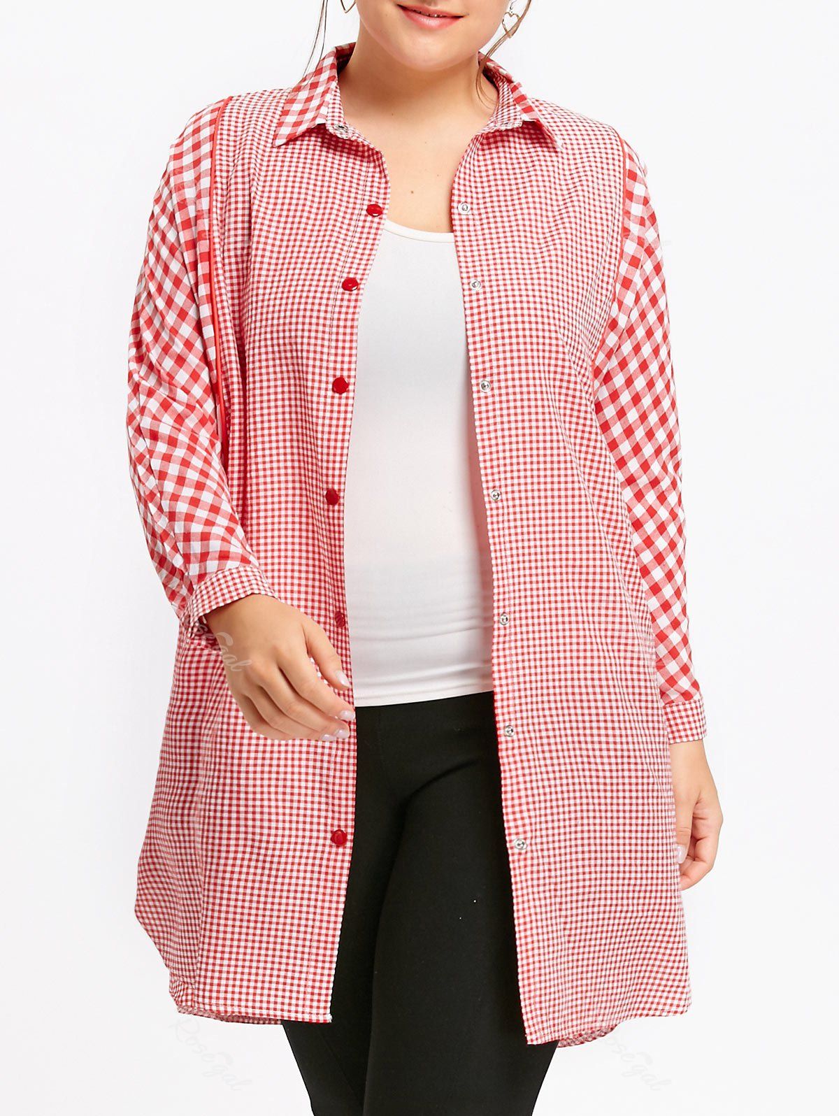 

Long Plus Size Plaid Tunic Shirt, Red