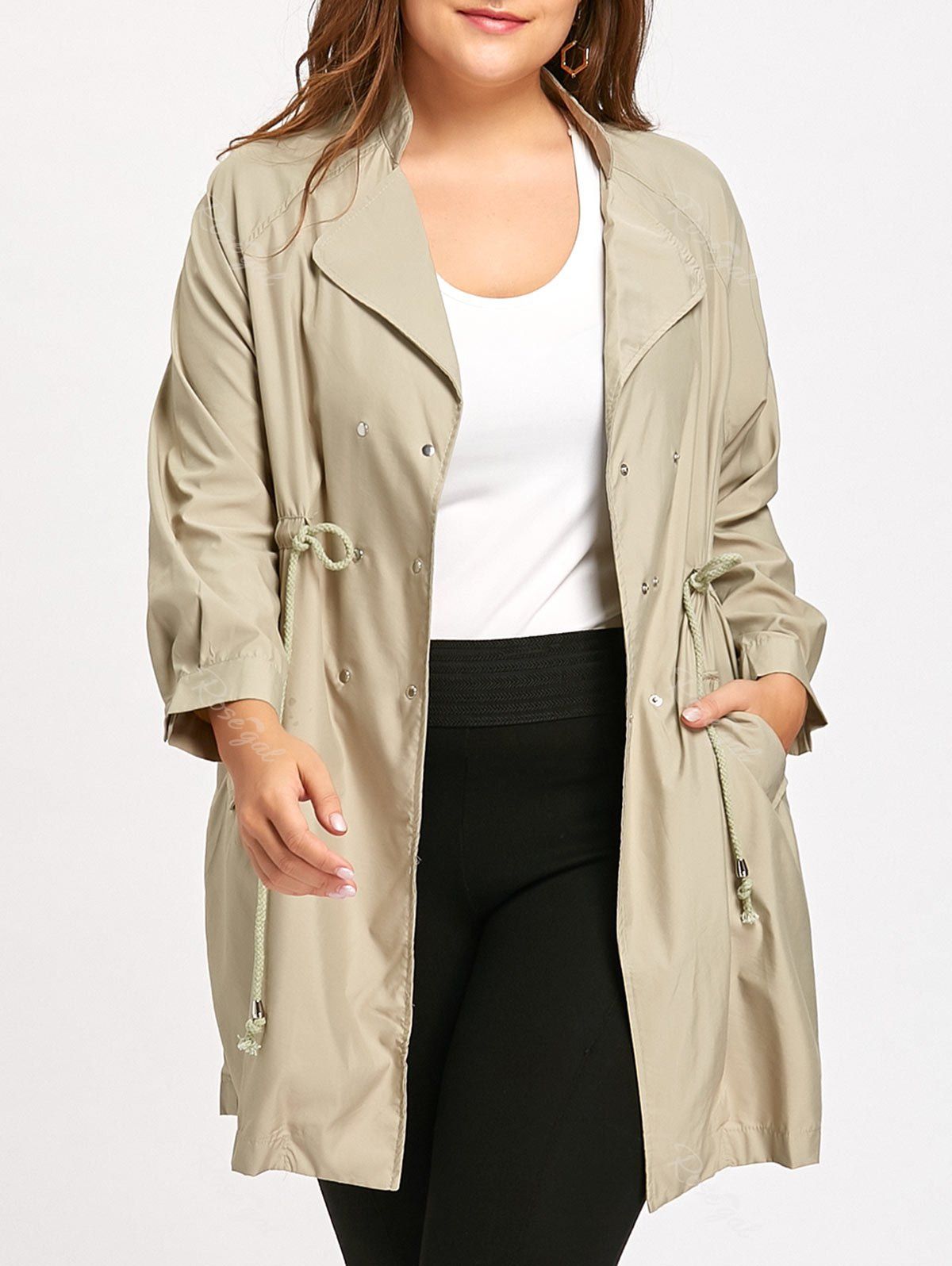 

Drawstring High Waist Double Breasted Trench Coat, Apricot