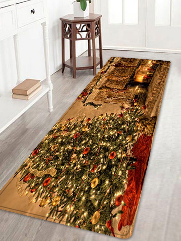 

Christmas Tree Fireplace Pattern Anti-skid Water Absorbing Area Rug, Colormix