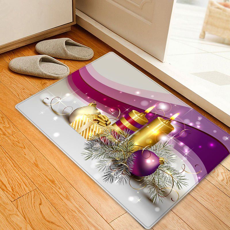 

Christmas Balls Candles Pattern Anti-skid Water Absorption Area Rug, Colormix