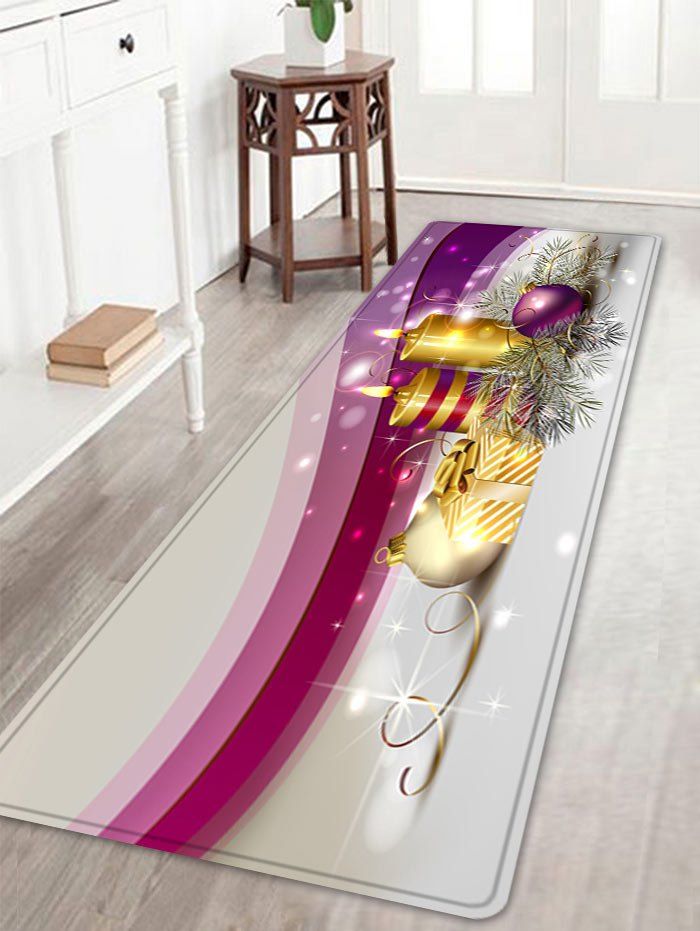 

Christmas Balls Candles Pattern Anti-skid Water Absorption Area Rug, Colormix