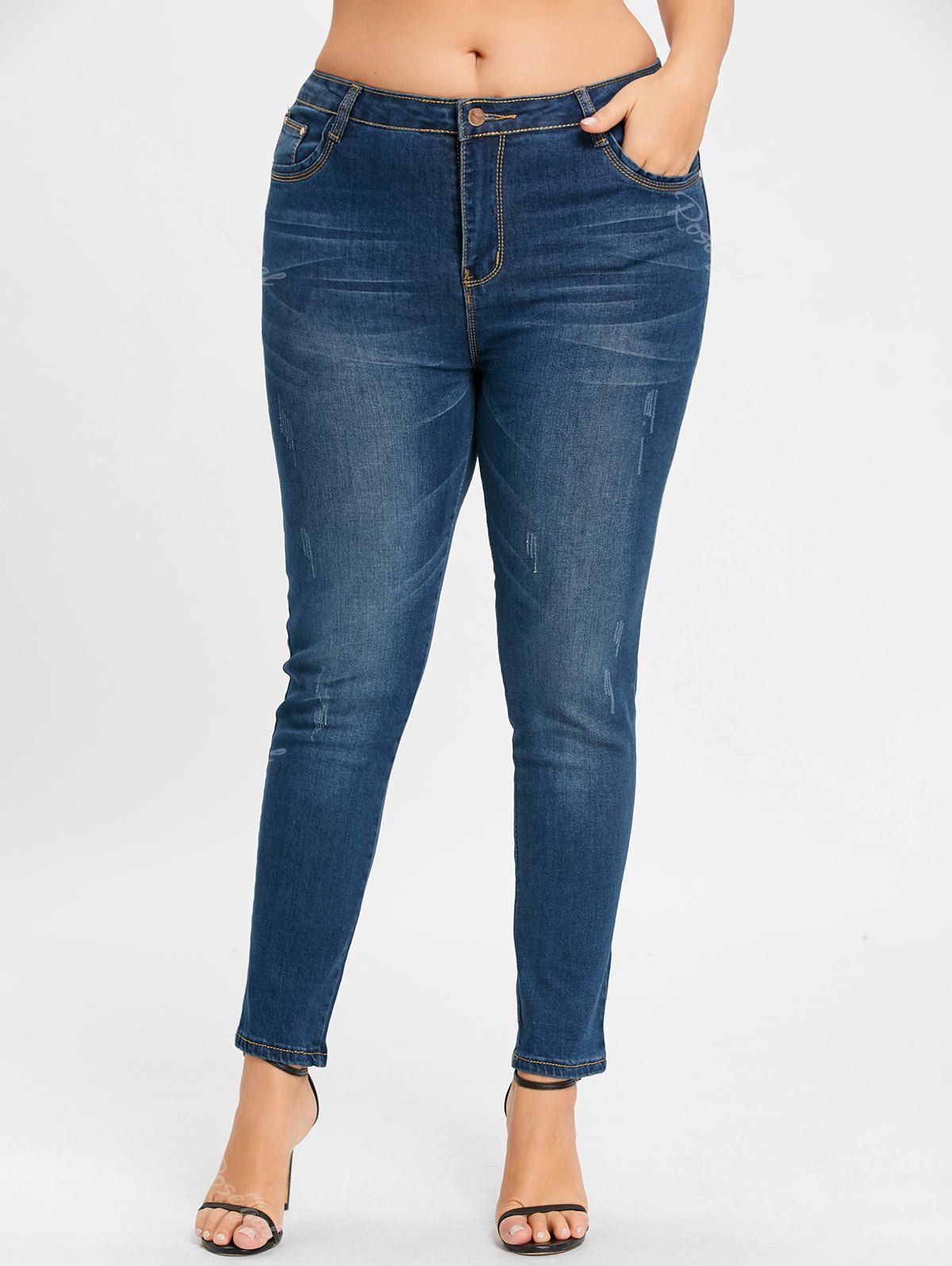 

Plus Size Zipper Light Wash Jeans, Blue