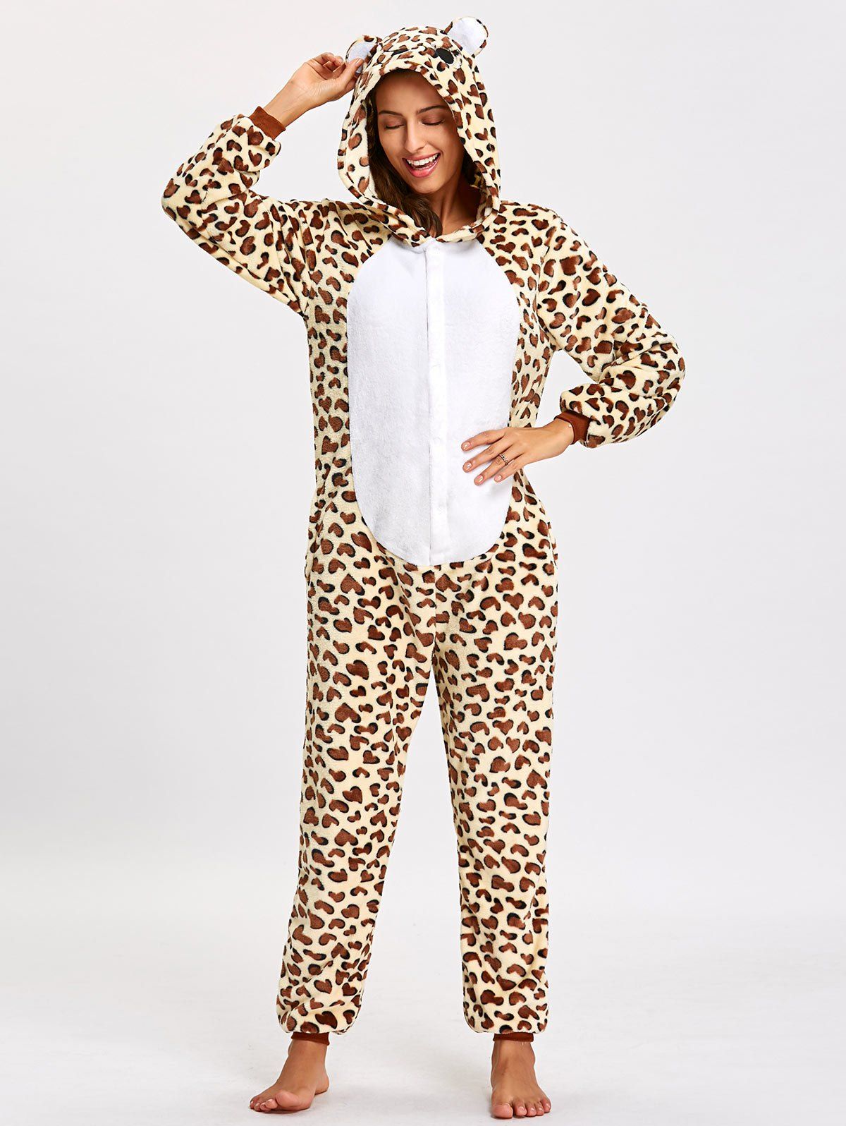 

Fleece Leopard Bear Animal Onesie Pjs, Brown