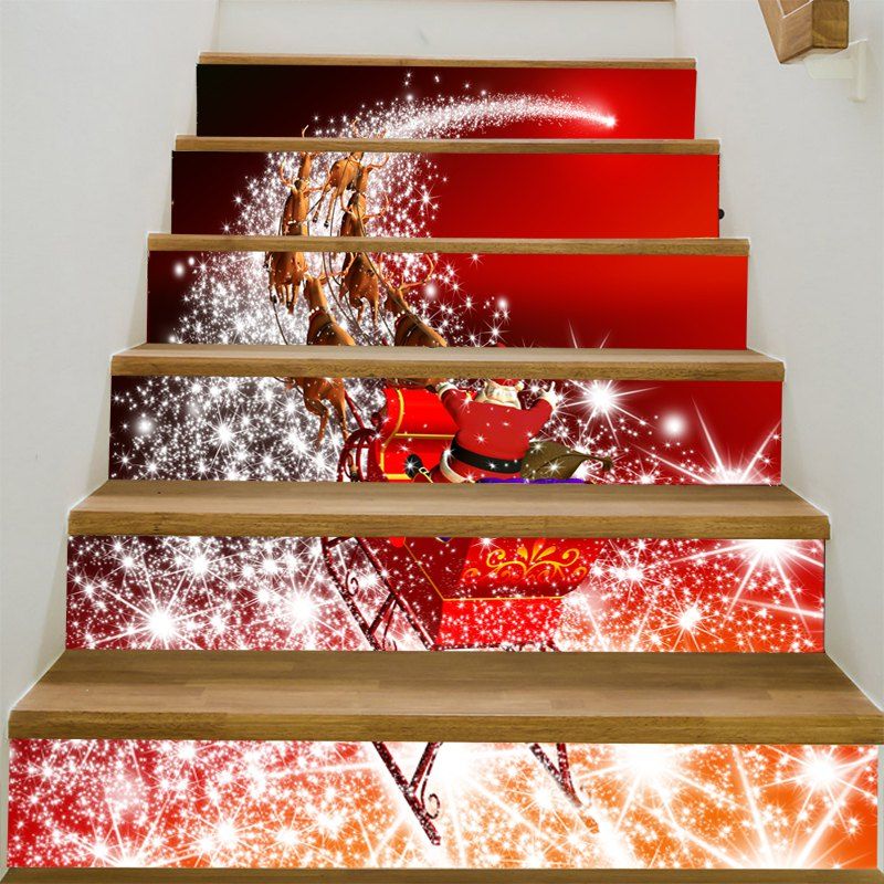 

Starlight Christmas Sleigh Printed Stair Stickers, Red and white