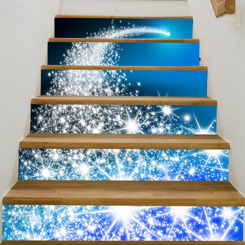 

DIY Decorative Christmas Blue Starlight Printed Stair Stickers