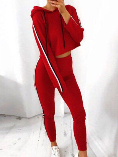 

Striped Drawstring Sweat Suit, Red