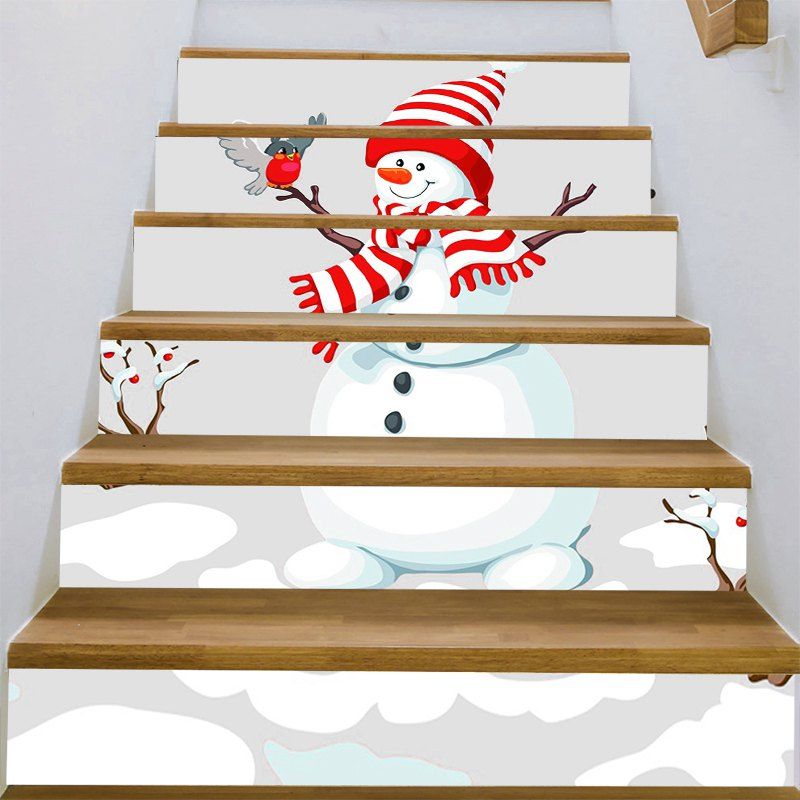 

Christmas Snowman Patterned Stair Stickers, White and red