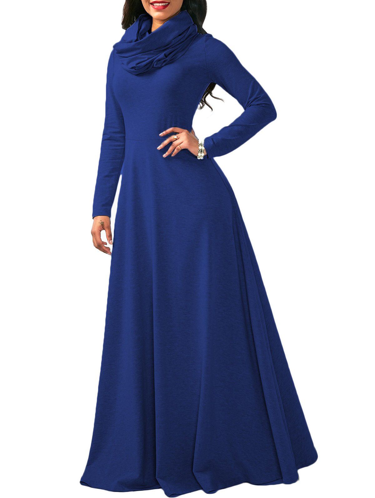 

Long Sleeve Cowl Neck Maxi Dress, Blue