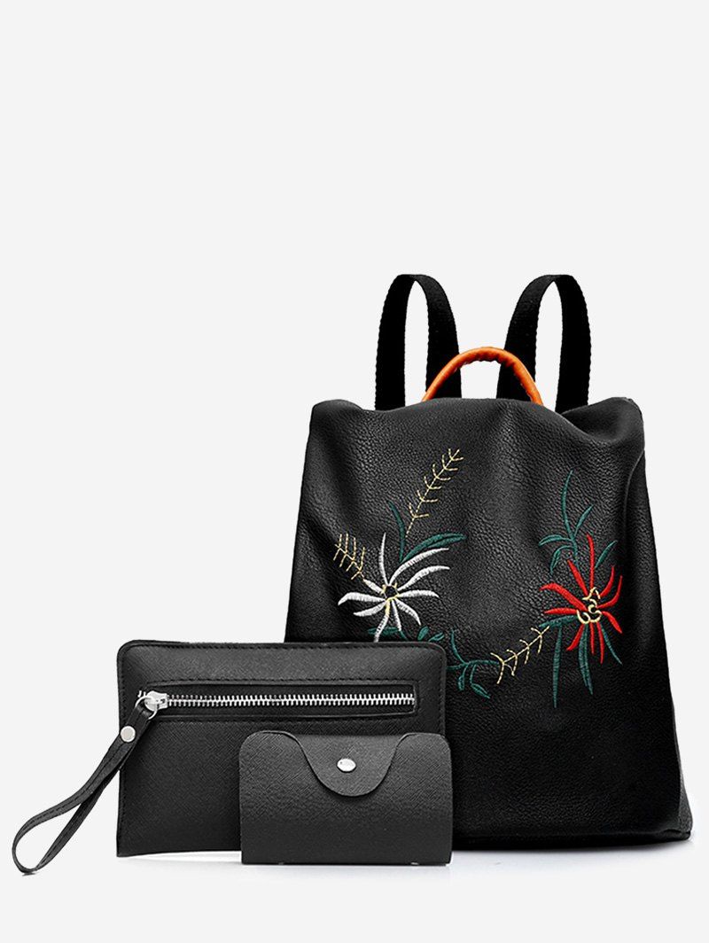 

Embroidery 3 Pieces Backpack Set, Black
