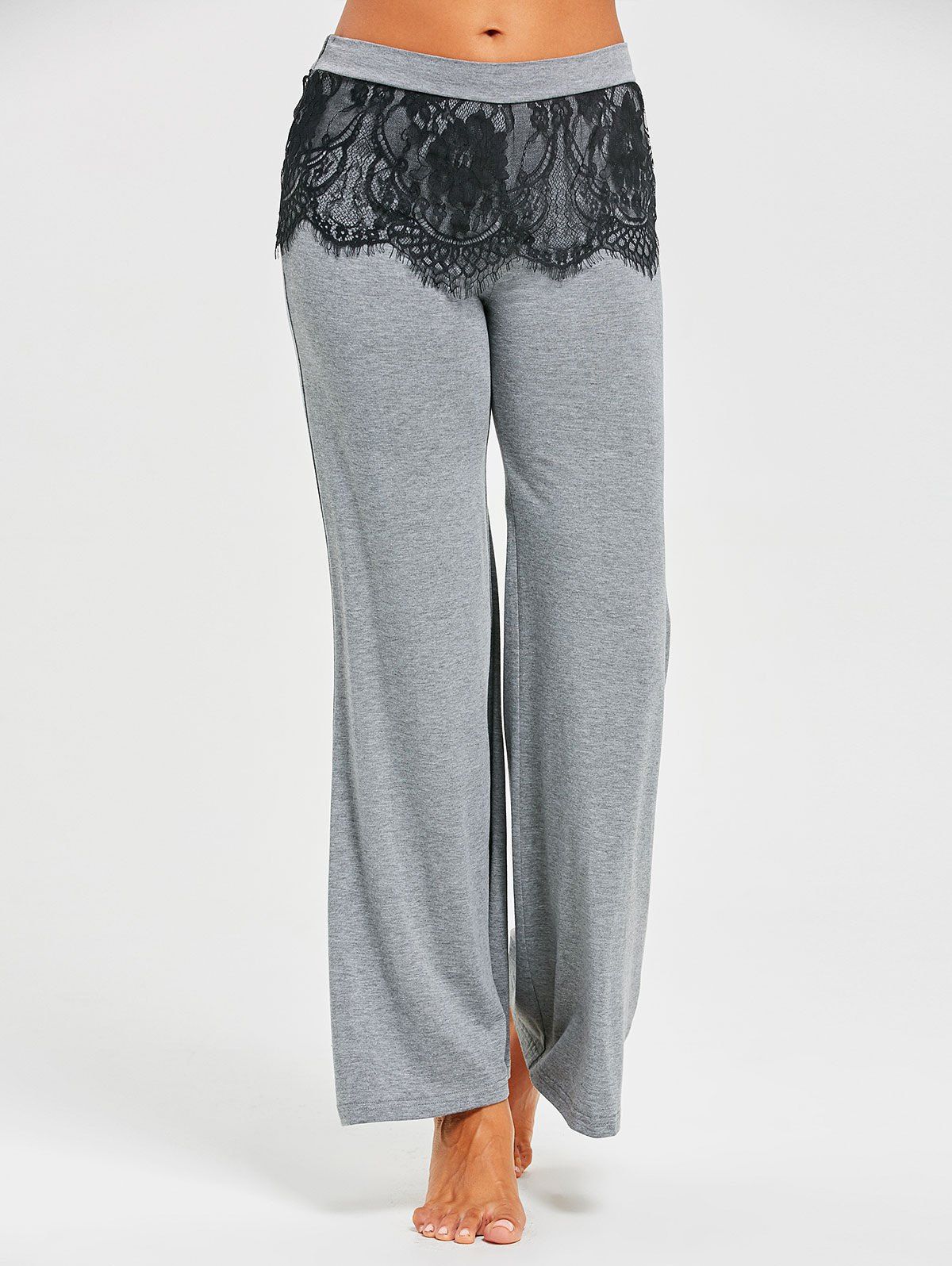 

Lace Insert Palazzo Pants, Gray