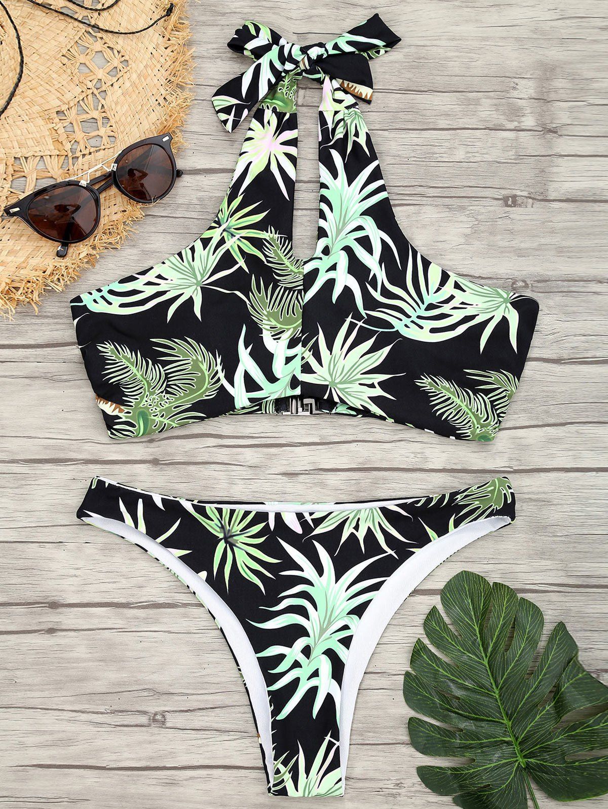 

Jungle Print Halter Bikini Set, Colormix