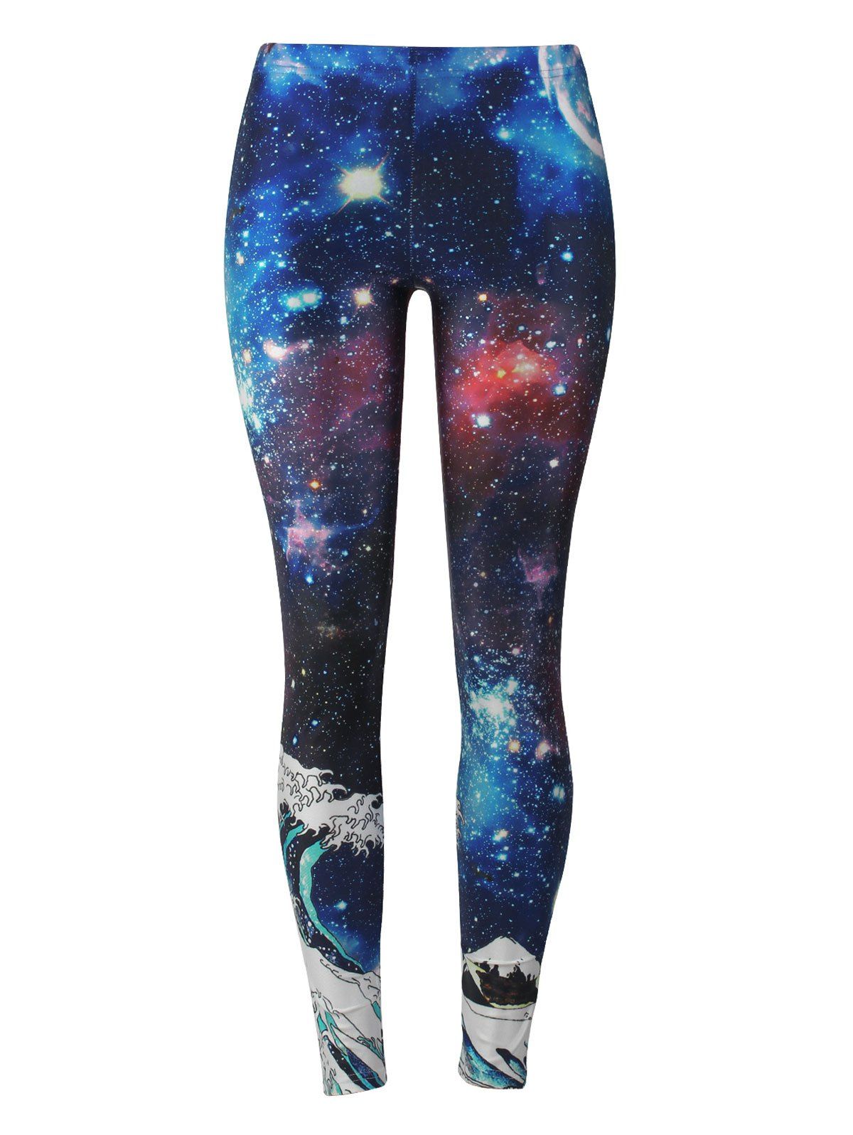 

3D Wave Print Starry Sky Leggings, Colormix
