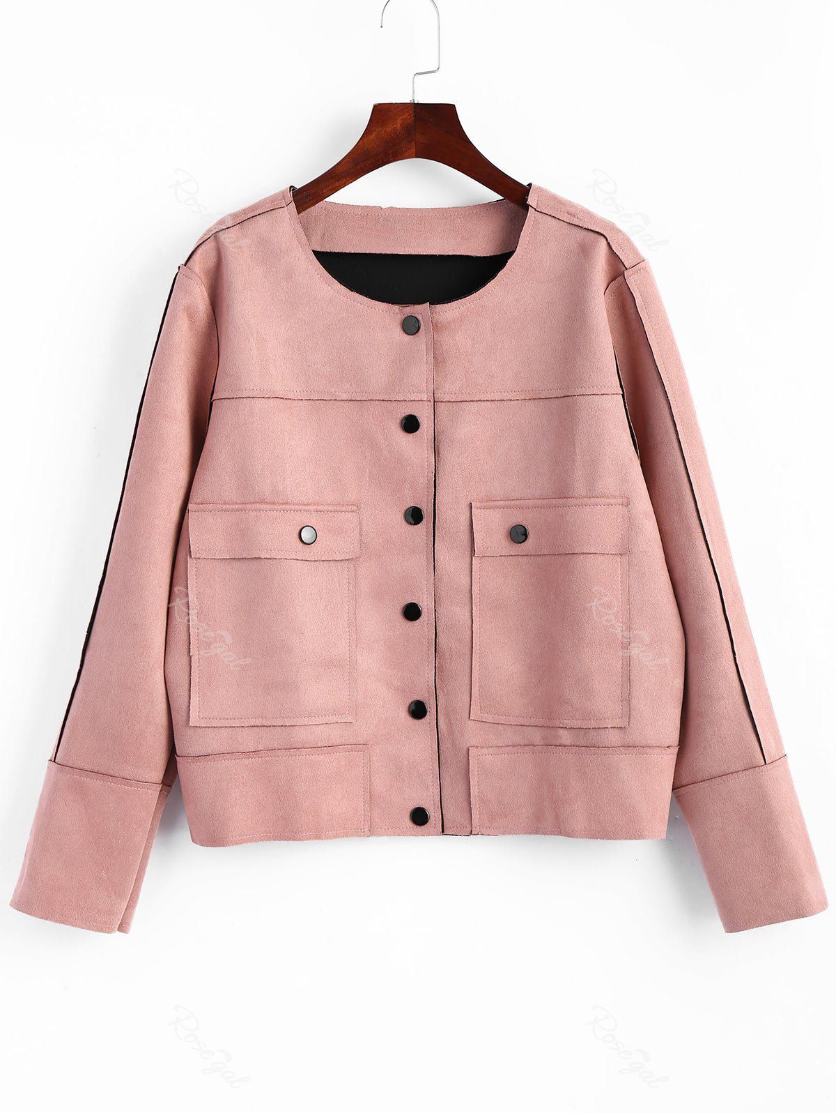 

Button Up Plus Size Faux Suede Jacket, Pink