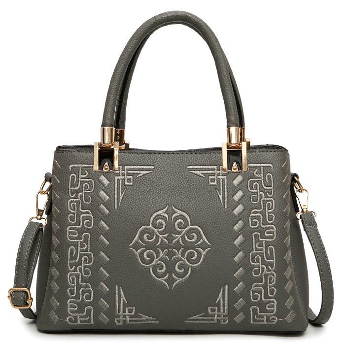 

PU Leather Embossed Handbag, Gray