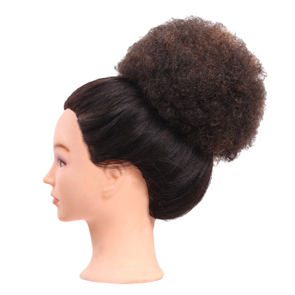 

Short Curly Cozy Hair Bun Synthetic Wig, Deep brown