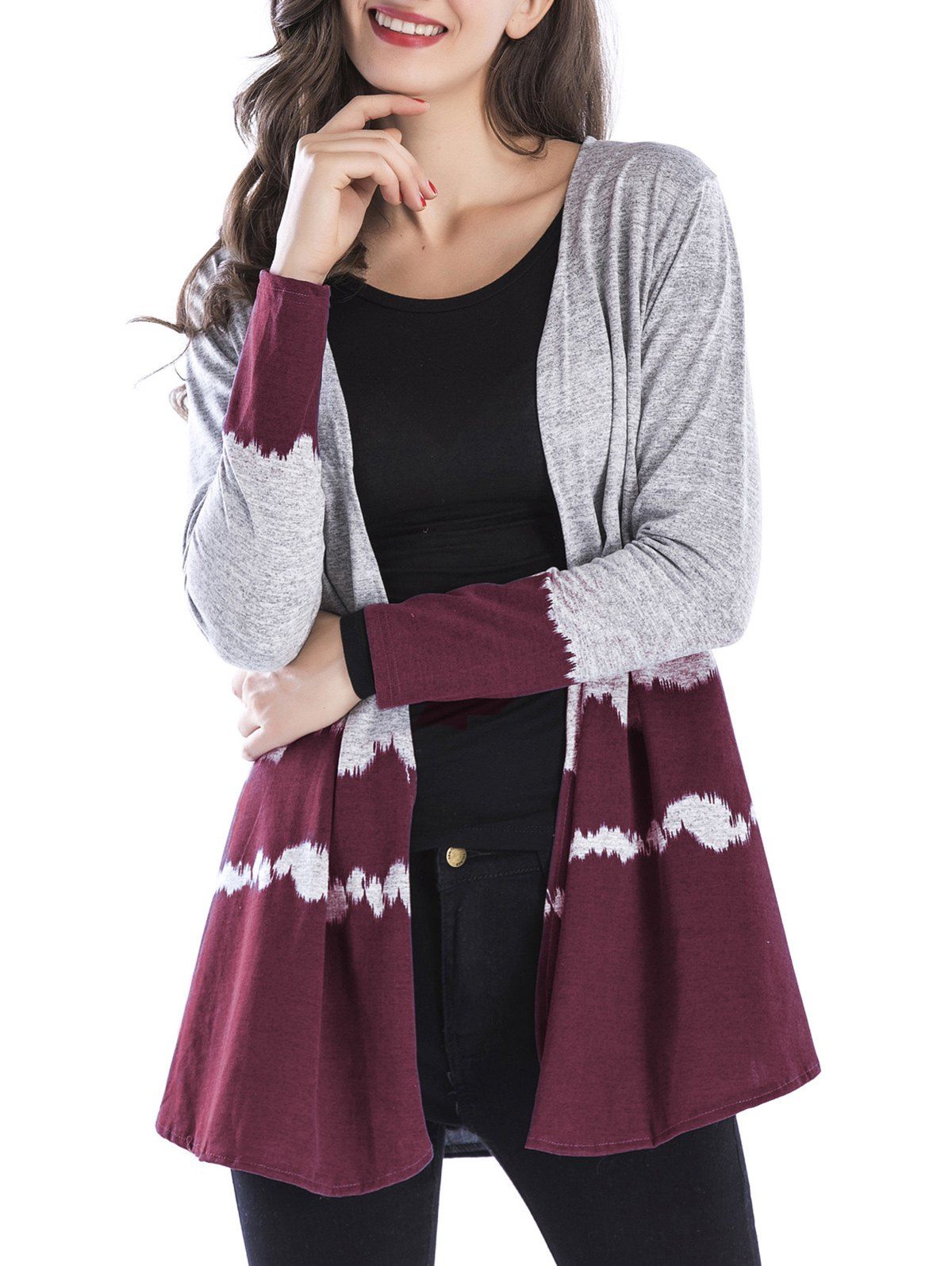 

Two Tone Open Front Cardigan, Wine red
