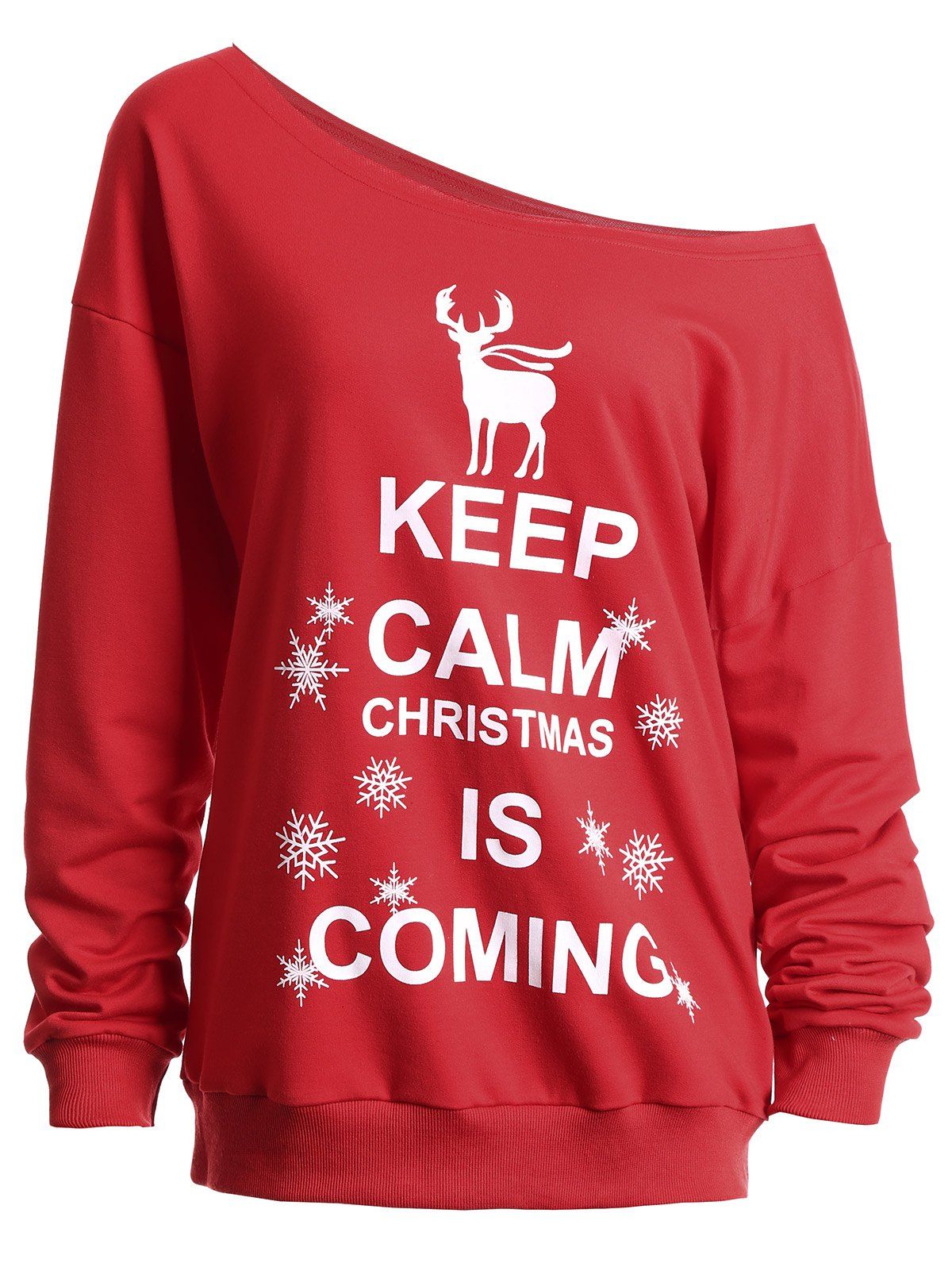 

Christmas Keep Calm Skew Neck Sweatshirt, Red