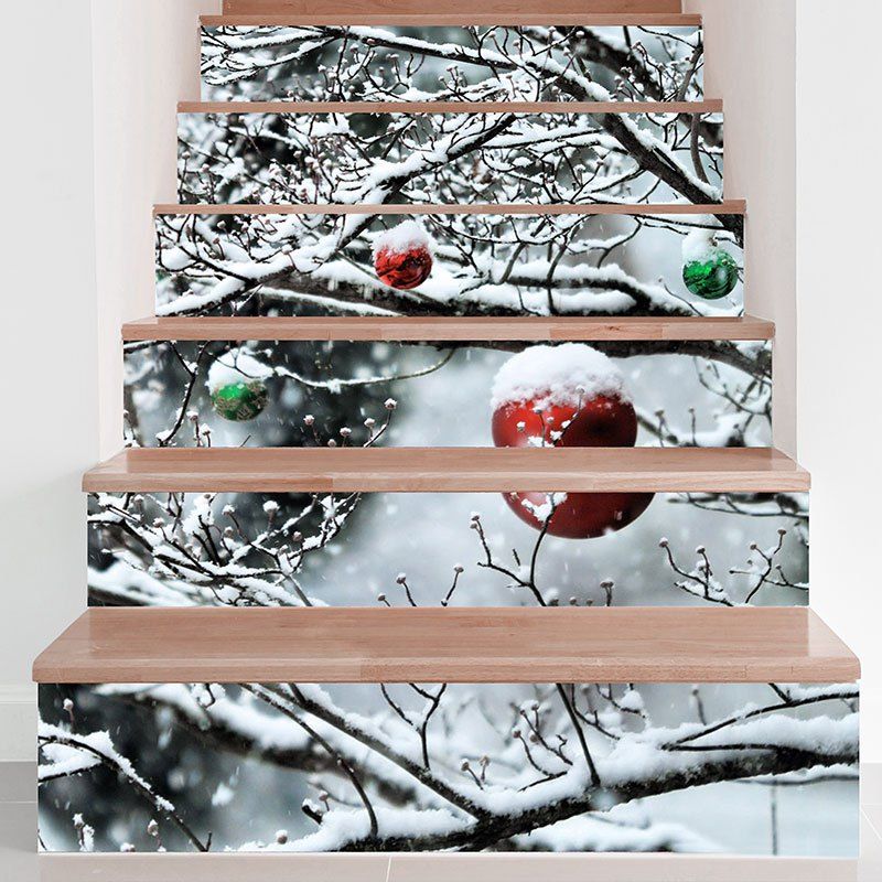 

DIY Snows Branch Printed Decorative Stair Stickers, Gray