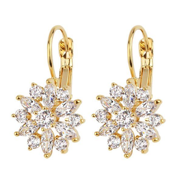 

Crystal Embellished Floral Shape Hook Earrings, Golden