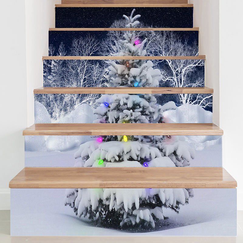 

DIY Snows Christmas Tree Printed Decorative Stair Stickers, Grey white