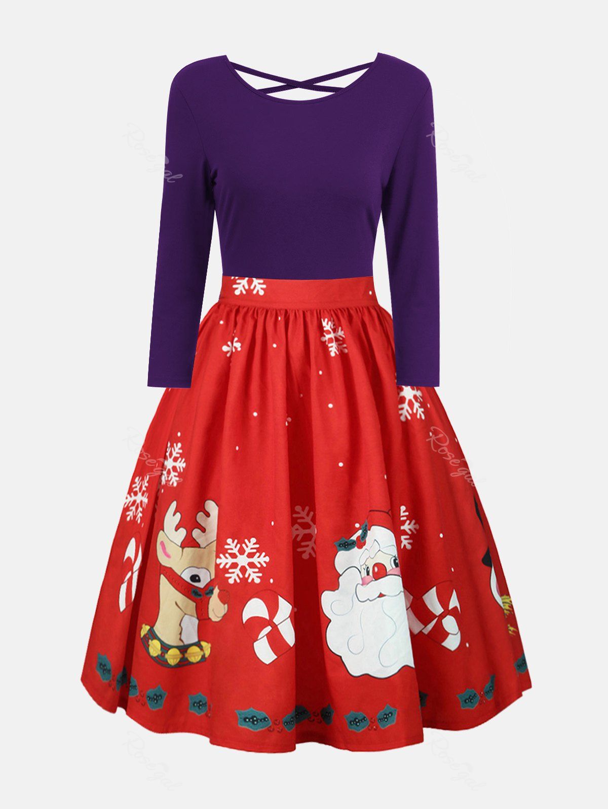 

Plus Size Christmas Criss Cross Print Dress, Concord