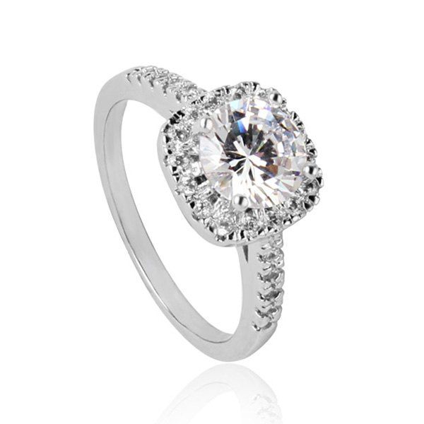 

Square Shaped Embellished Zircon Insert Wedding Ring, Silver