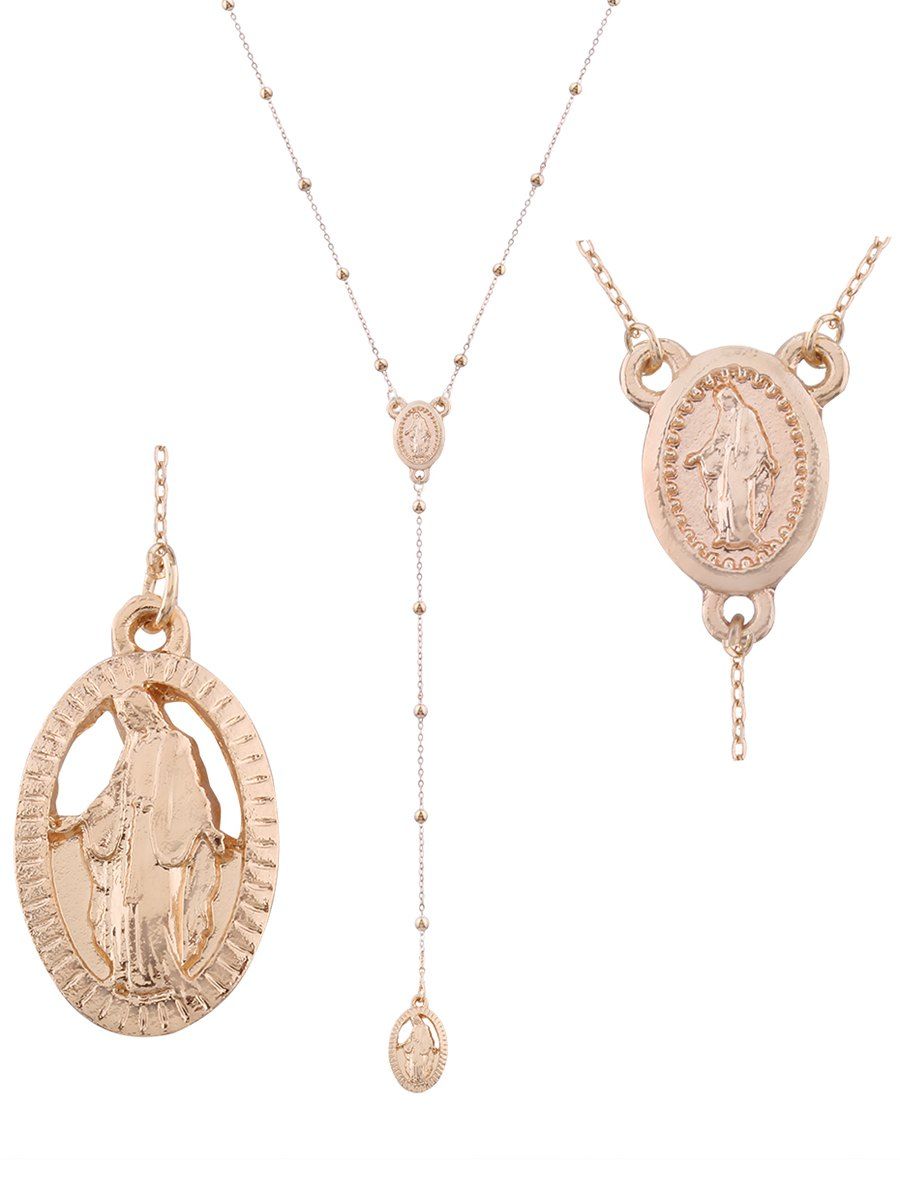 

Alloy Oval Engraved Goddess Pendant Necklace, Golden