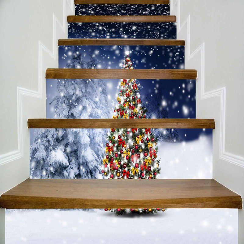 

Snowscape Christmas Tree Printed DIY Decorative Stair Stickers, Colormix