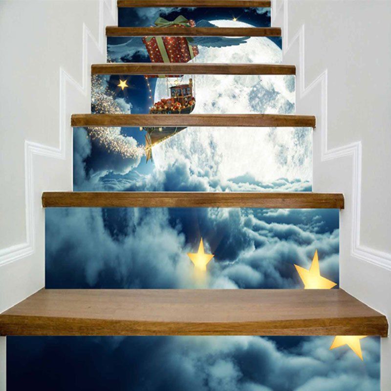 

Novelty Christmas Gift Moon Printed DIY Decorative Stair Stickers, Colormix