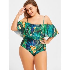 green 3xl tropical leaf floral ruffle plus size swimwear rosegal com plus size swimwear
