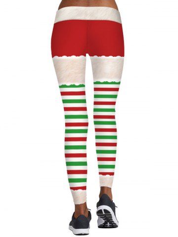 

Christmas Berry Print Striped Skinny Leggings, Colormix
