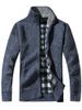 Tartan Fleece Lining Knit Blends Zip Up Jacket -  