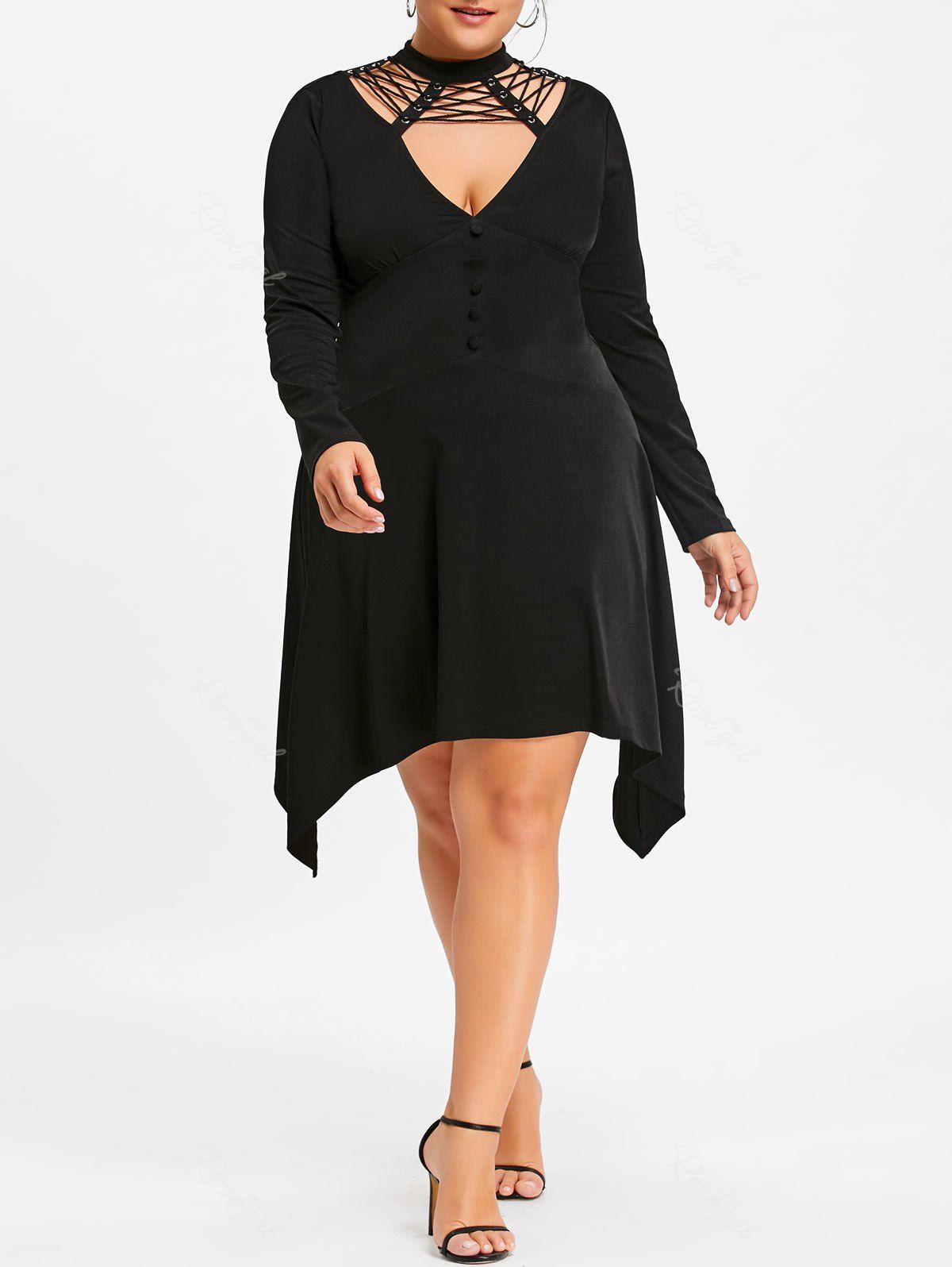 

Plus Size Long Sleeve Empire Waist Dress, Black