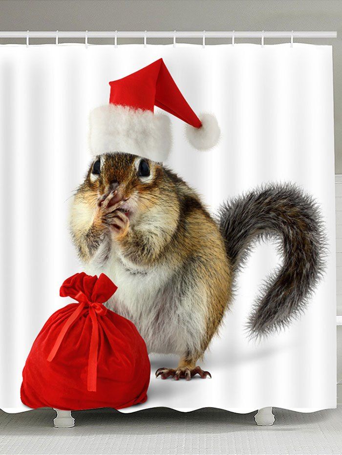 

Christmas Squirrel And Bag Printed Shower Curtain, Colorful