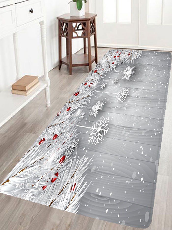 

Christmas Snowflake Print Skidproof Flannel Bath Mat, Silver gray