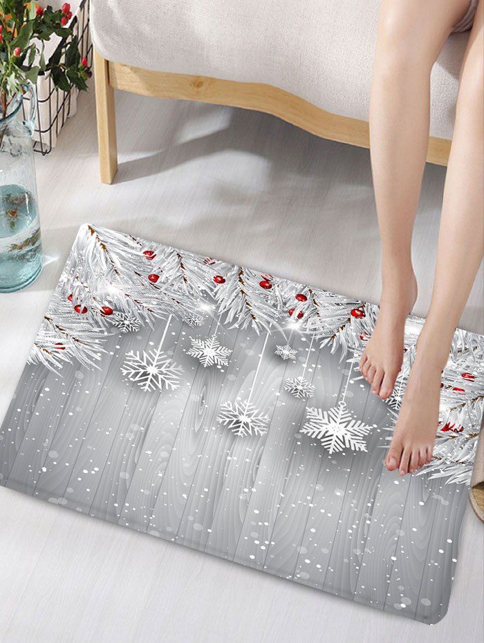 

Christmas Snowflake Print Skidproof Flannel Bath Mat, Silver gray