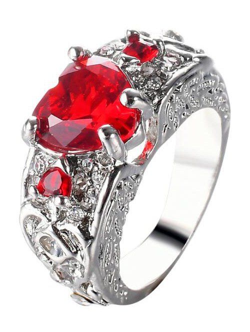 

Faux Gem Engraved Heart Finger Ring, Red