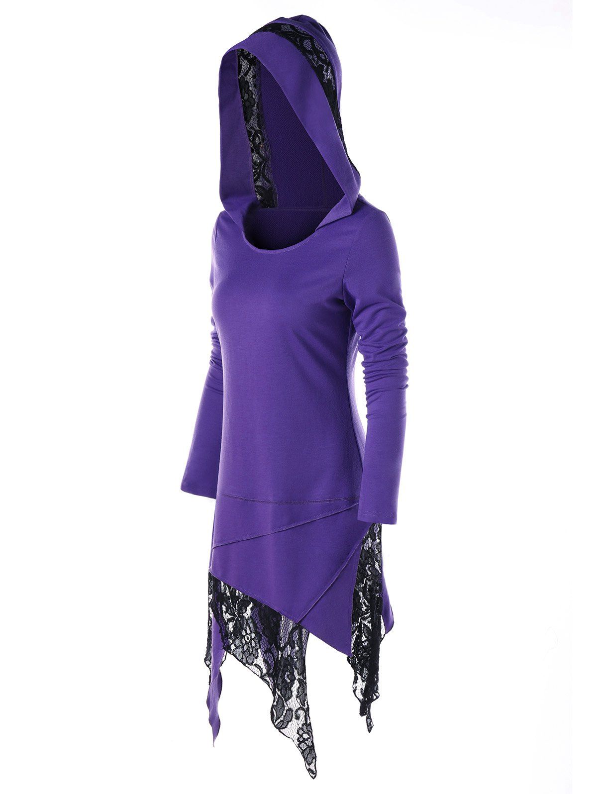 

Asymmetrical Lace Panel Midi Hoodie Dress, Purple