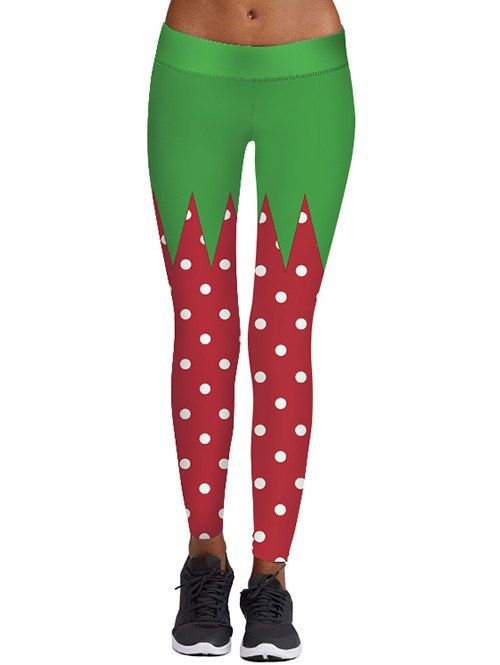 

Christmas Color Block Polka Dot Print Leggings, Colormix