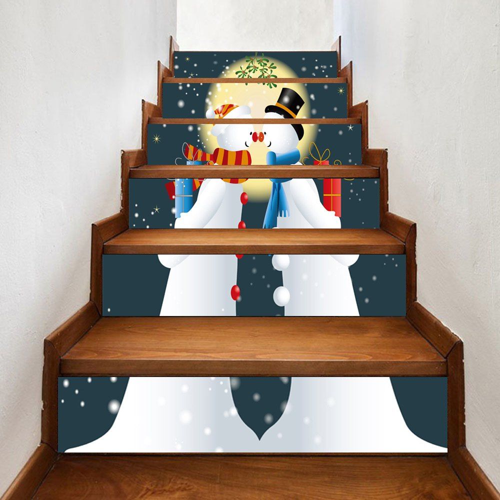 

Christmas Snowmen Lovers Pattern Decorative Stair Stickers, White