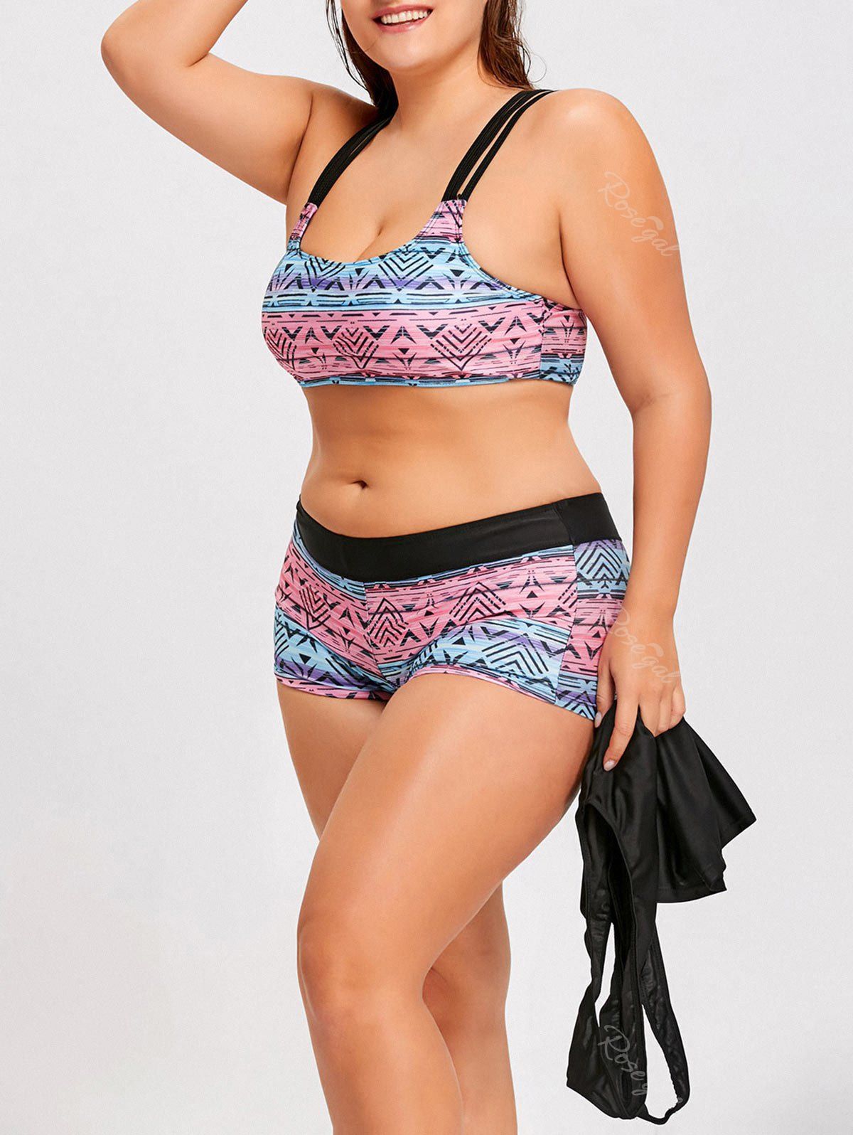 

Strappy Plus Size Print Bikini with Tank Top, Colormix