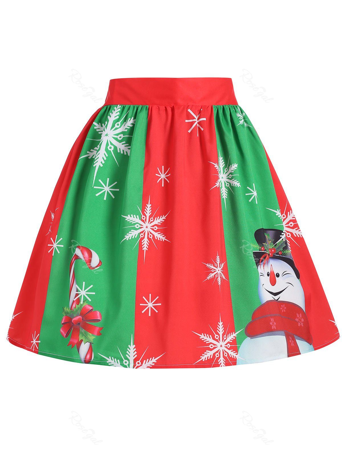 

Plus Size Christmas Snowflake Snowman Skirt, Red and green