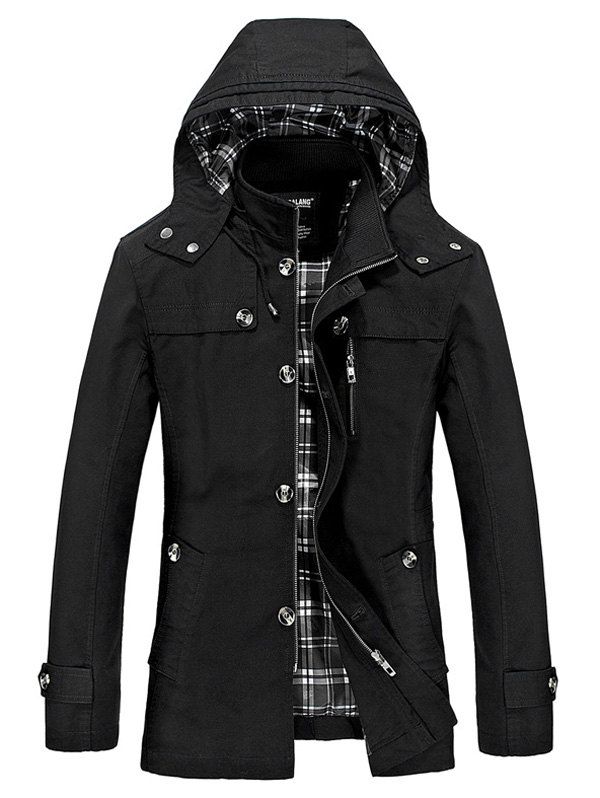 

Multi Pockets Single Breasted Zip Up Coat, Black