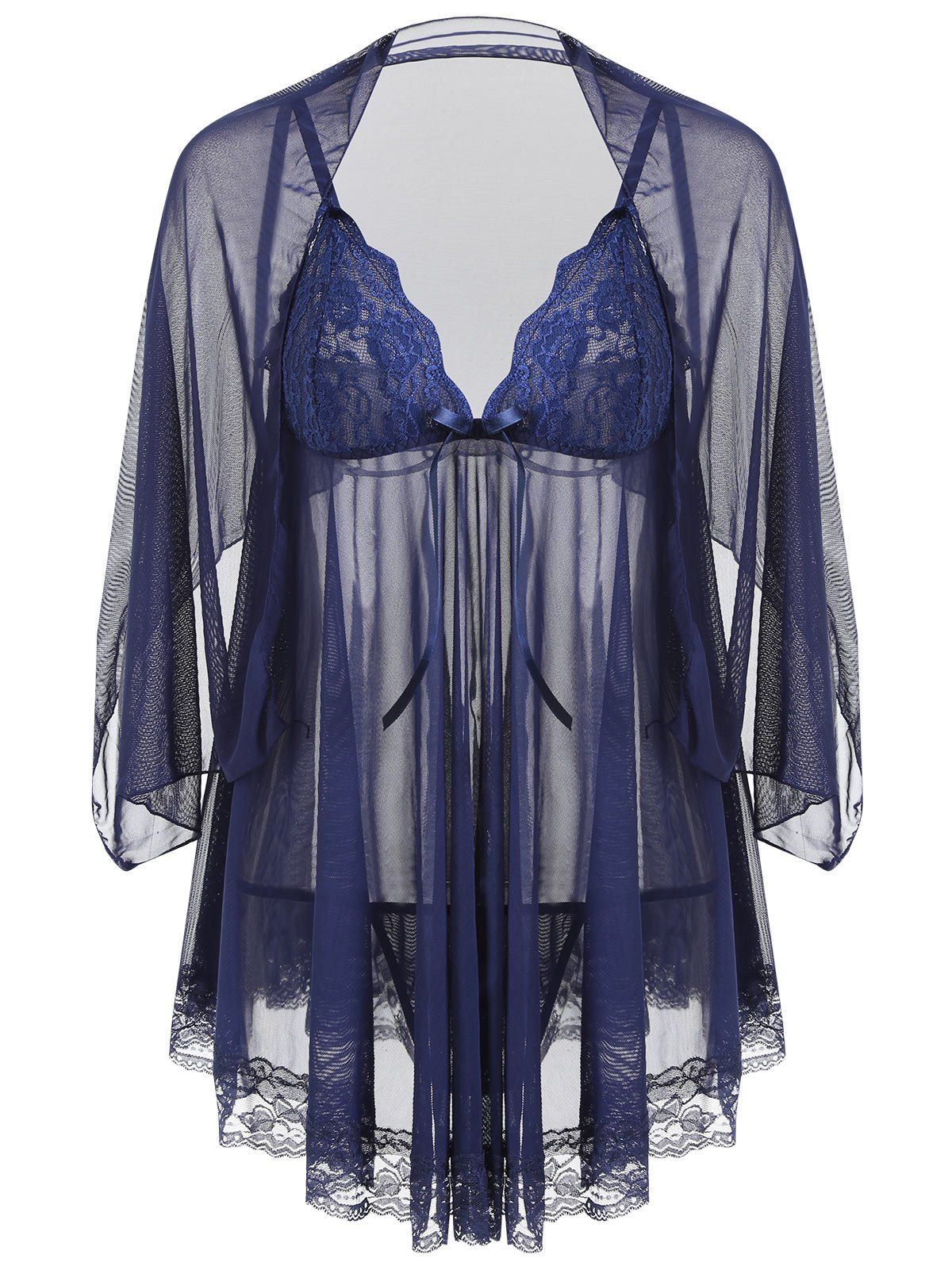 

Mesh Sheer Slip Babydoll with Shawl, Midnight