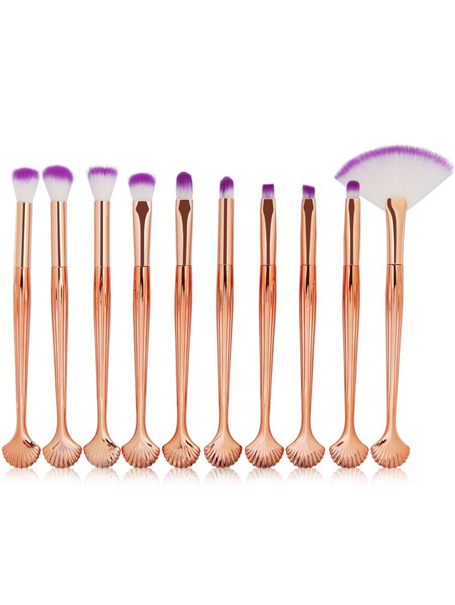 

10Pcs Multifunctional Shell Shaped Embellished Makeup Brushes Set, White