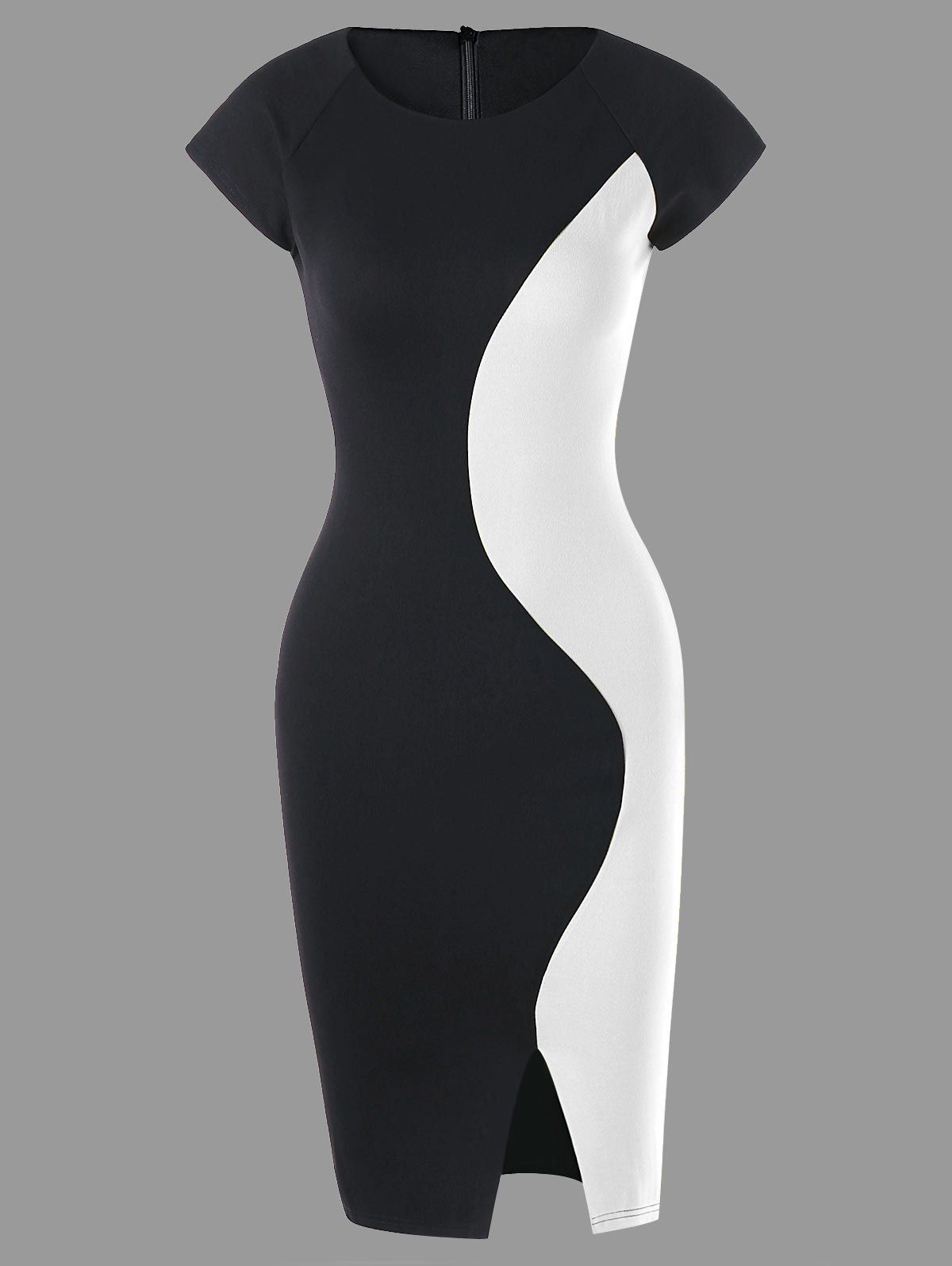 

Two Tone Cap Sleeve Tight Dress, White and black