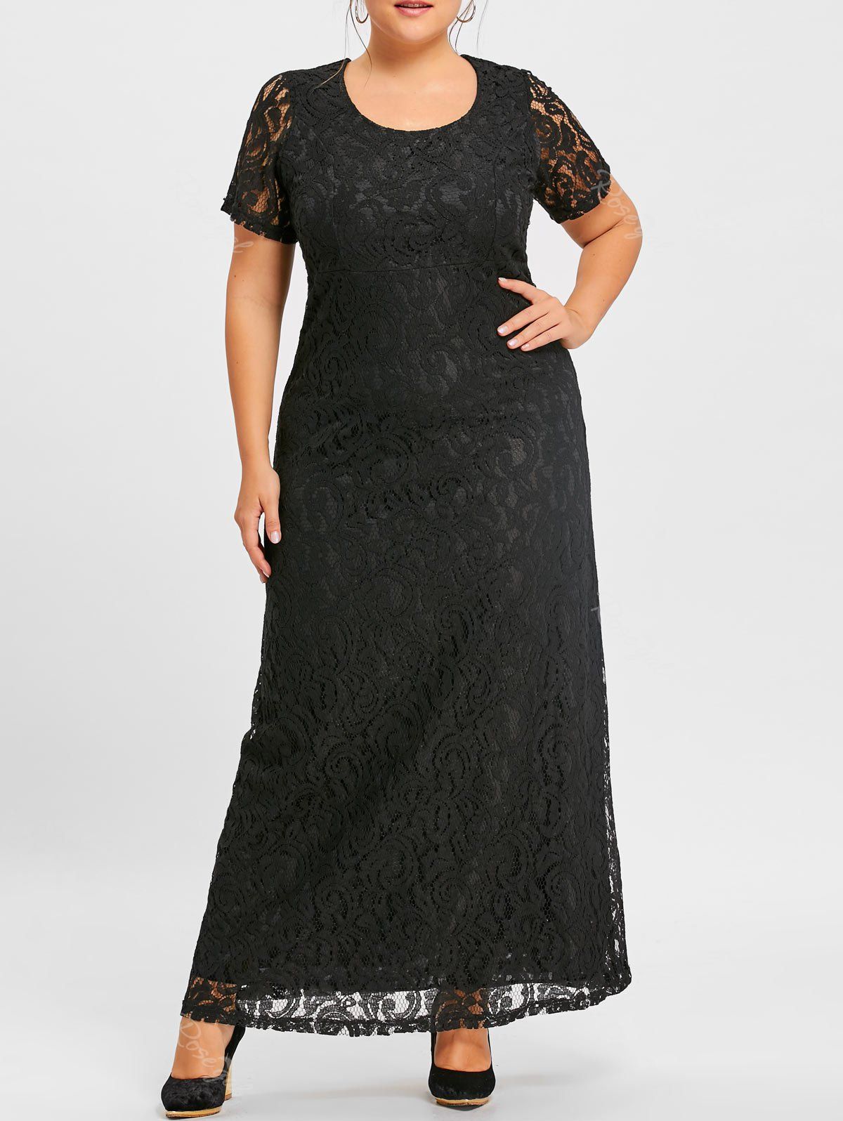 2018 Plus Size Lace Maxi Party Gown Dress In Black 6xl | Rosegal.com